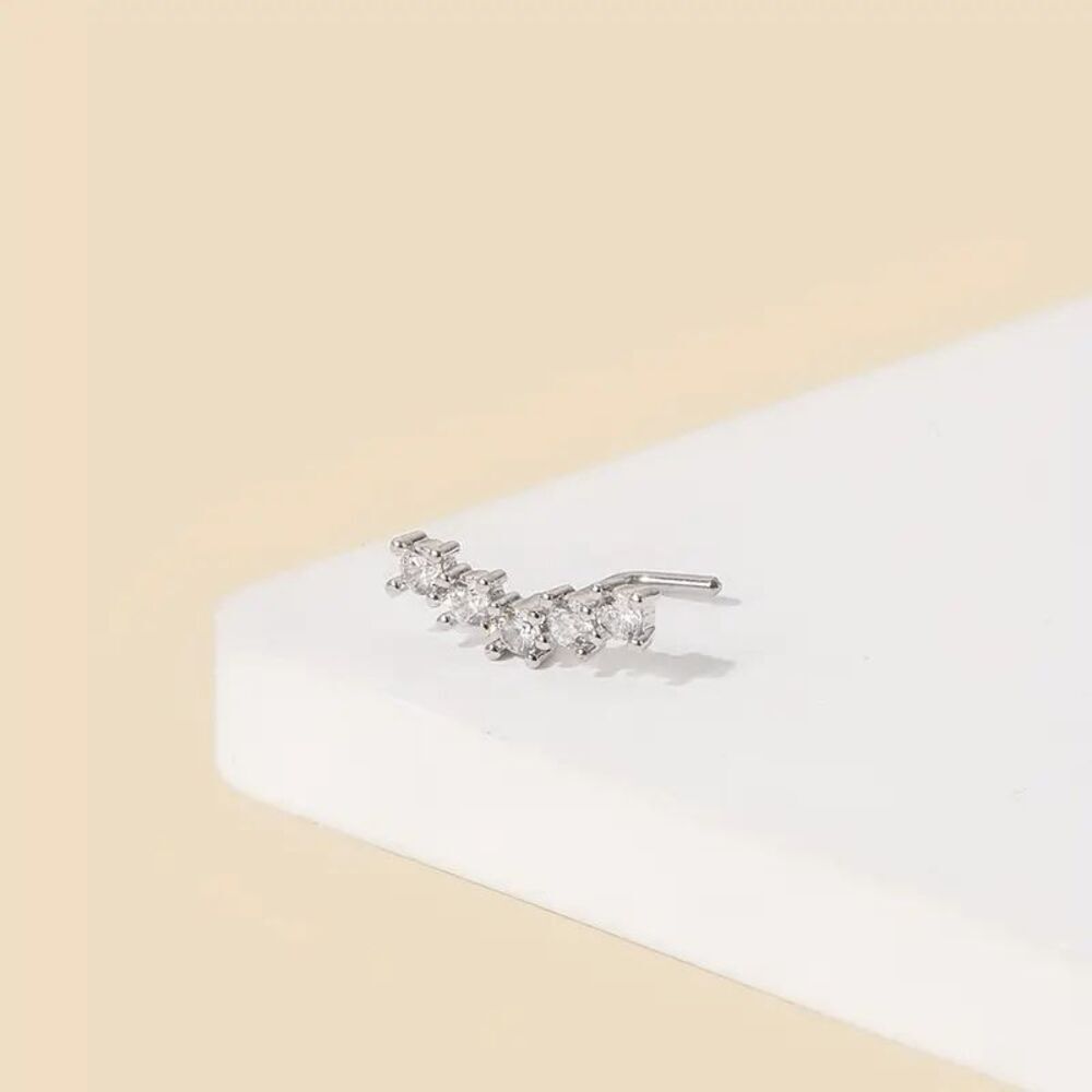 WHITE GOLD DIAMOND INLAY L ROD NOSE RING - Picture 4 of 6